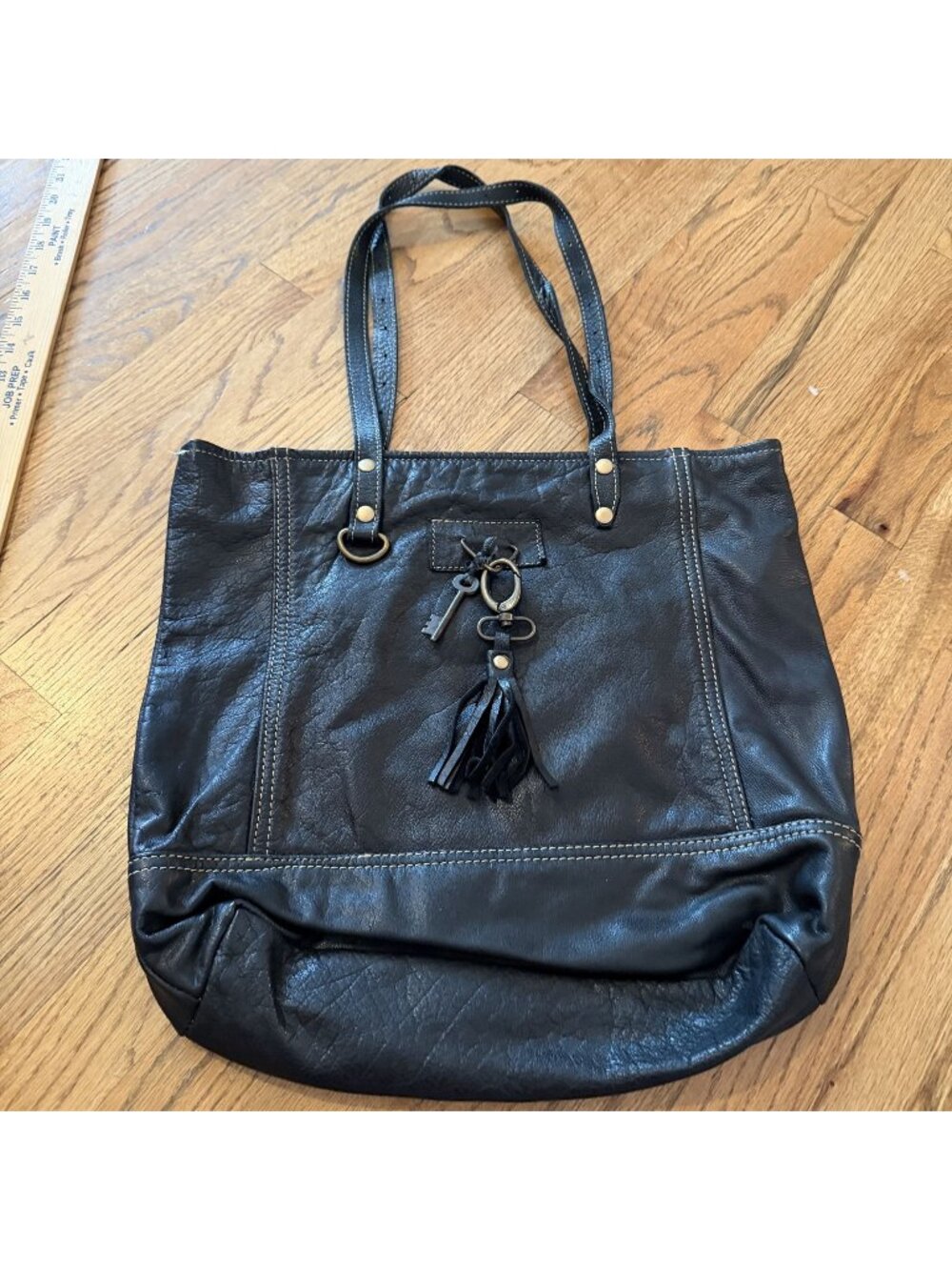 Myra Bag Womens Large Boho Black Leather Bag Tote